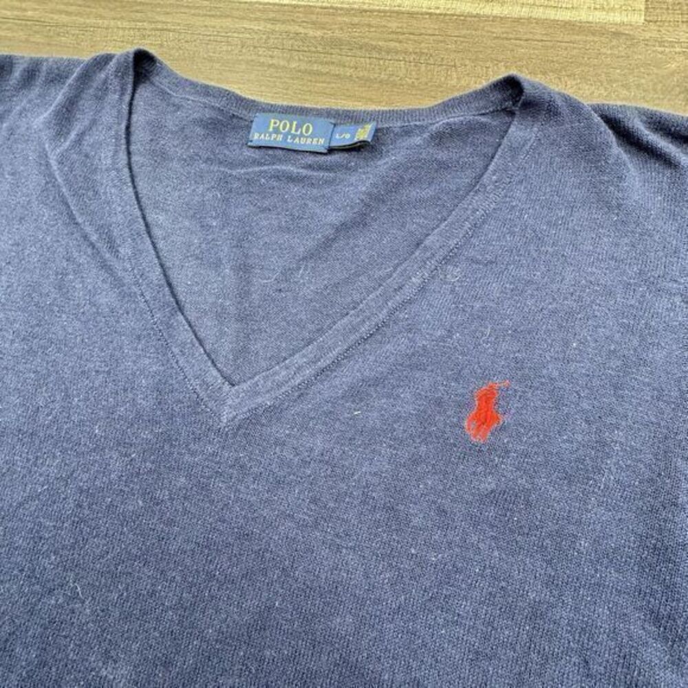 Polo Ralph Lauren Mens Linen Cotton Sweater Size Large Blue V Neck Pullover